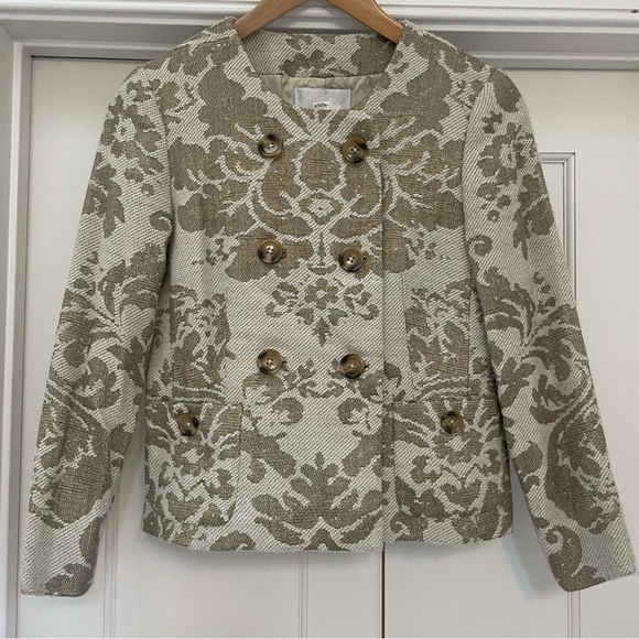 Badgley Mischka wool beige and gold woven floral blazer - Picture 1 of 7